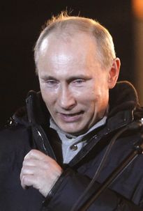 涙を浮かべて勝利宣言をしたプーチン氏 （C）EPA=時事